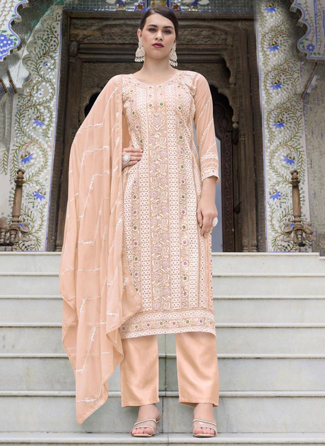 Faux Georgette Peach Eid Wear Embroidery Work Readymade Pakistani Suit